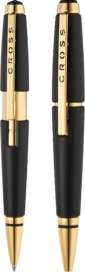 Cross Edge Matte Black Lacquer Selectip Rollerball Pen, Gold PVD Appointments, Capless Slide-Open & Snap-Shut Design,Black Ink - Elegant Accessory for Smooth Writing - Comfortable Grip