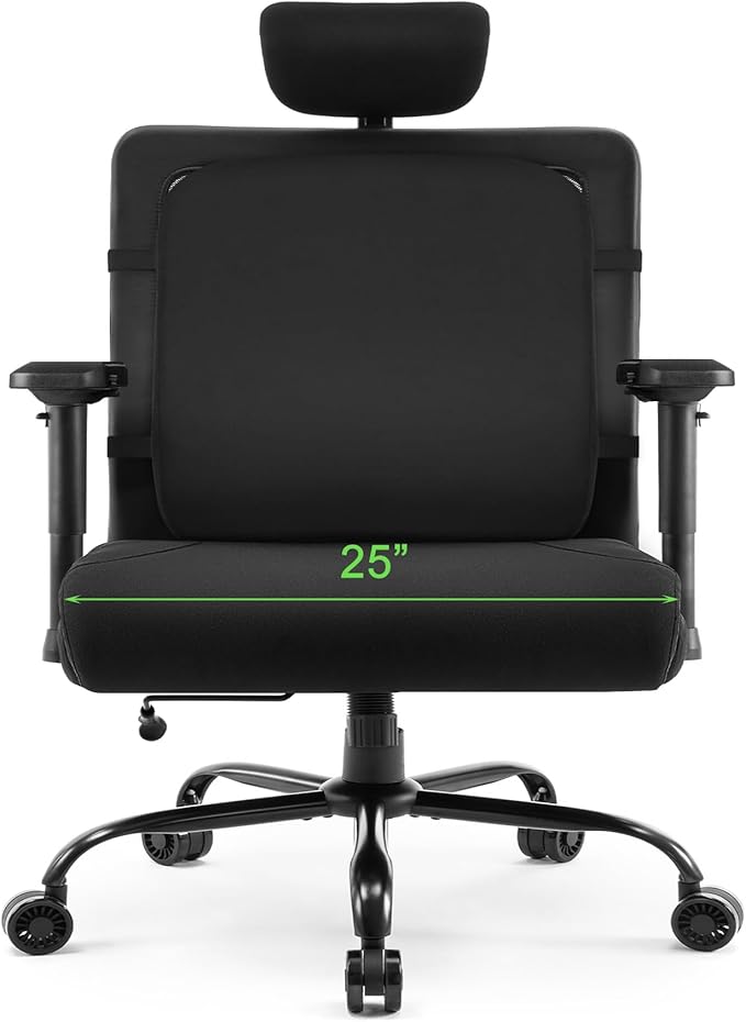 Extra Wide Seat Office Chair for Big and Tall 500lbs, with High Back Adjustable Headrest Lumbar Support Arms Wheels Heavy Duty (Breathable Fabric Seat)