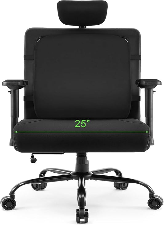 Extra Wide Seat Office Chair for Big and Tall 500lbs, with High Back Adjustable Headrest Lumbar Support Arms Wheels Heavy Duty (Breathable Fabric Seat)