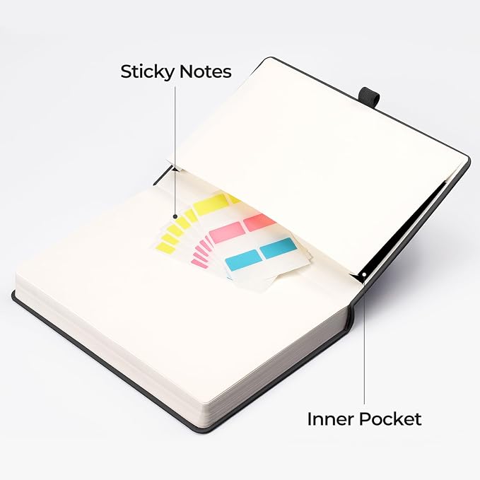 EMSHOI Graph Paper Notebook, 320 Pages, 100gsm Thick Paper, A5 PU Leather Hardcover, 5mm Grid Notebook for Work School Math Engineering Writing Graphing, Small 5.75"x8.38", Black