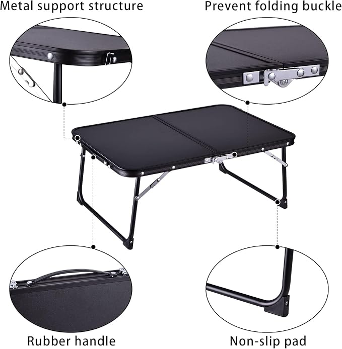 Foldable Laptop Table with Hidden Storage, Portable Bed Tray with Folding Legs for Studying, Reading, Working, Breakfast and Picnic, Lap Desk for Sofa, Couch, Floor & Outdoor Use (Black)