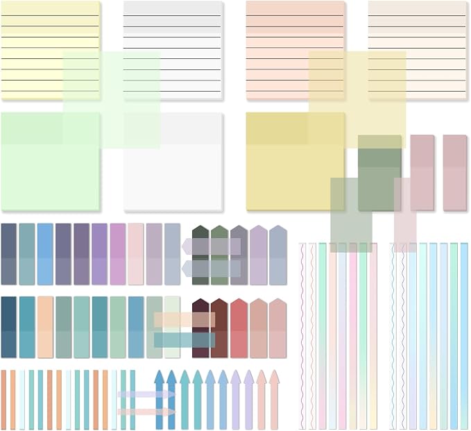 1920 Sheets Transparent Sticky Notes, Clear Tabs Long Highlighter Strips Page Markers for Books, Writable Annotation Index Flags Tapes for School Office Supplies (Multicolor Lined Set)
