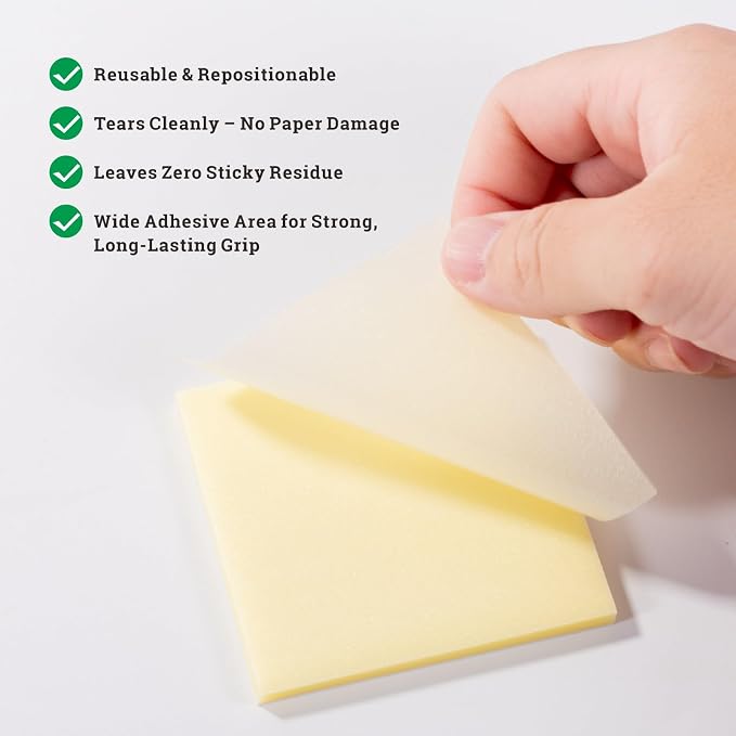 Gel Pen Friendly Colored Transparent Sticky Notes - Translucent Matte Pastel Pads for Study, 5 Bright Colors, 3x3 in, 5 Pads 250 Sheets, Quick Dry Smudge-Free