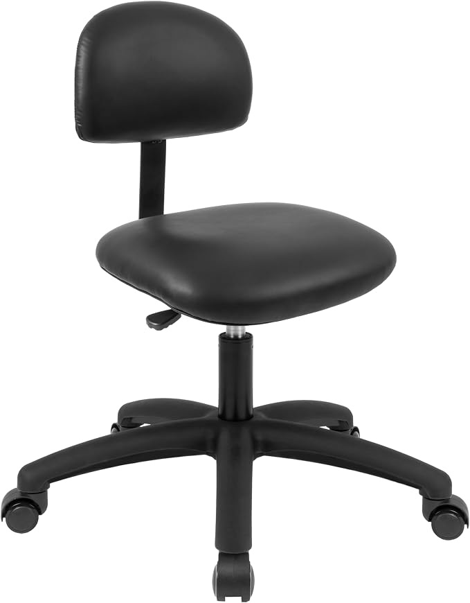 FSS Series Square seat Low (17"-22") seat Height Chair. Vinyl-for Office, Garage, Desk, Shop, Computer, Doctor, Medical, Easy to Clean! (Black, Low, Self Braking Casters)