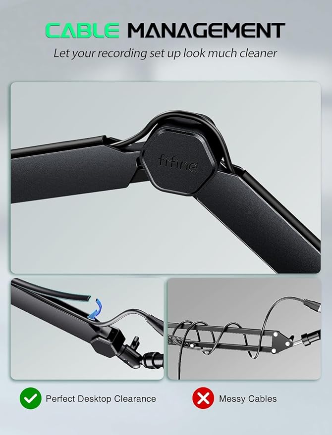 FIFINE Mic Boom Arm, Microphone Stand with Cable Management Channels, Extension Tube, Desk Clamp, Thread Adapter, Fully Adjustable Metal-Built Podcast Mic Arm for Streaming Gaming Recording-BM66T
