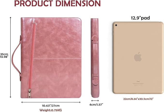 AZXCG Personalized Leather Portfolio,Free Engraved Name,Padfolio for Women Organizer with Zippered, A4 Notepad Holder, Portfolio with Handle,Business Portfolio with A4 Writing Pad,Gift for Men&Women