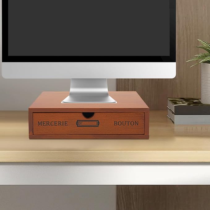 single drawer storage box wooden desk organizer pine wood varnish finish for makeup jewelry stationery small items monitor riser stand home office