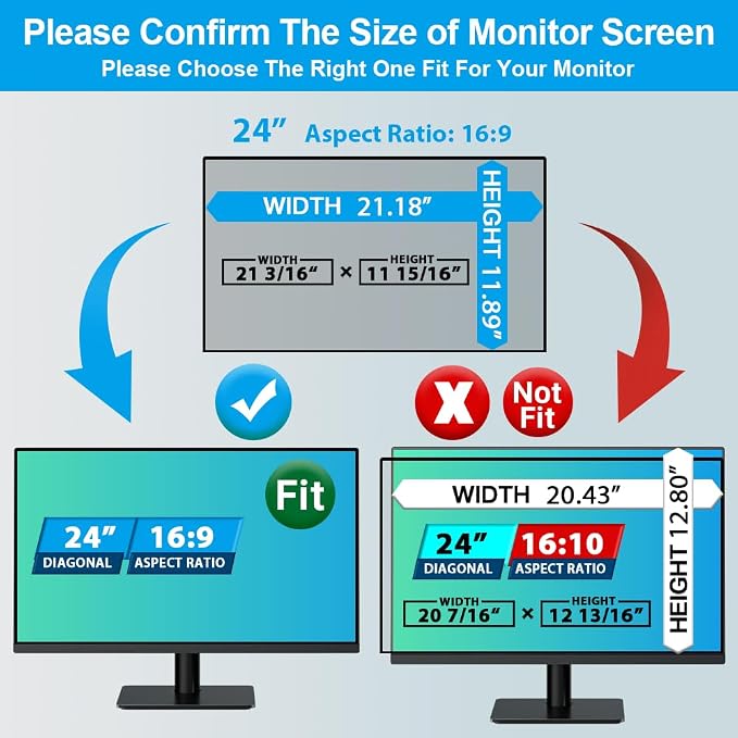 STARY 2-Pack 24 Inch Privacy Screen for Computer Monitor 16:9 Aspect Ratio, Eye Protection, Anti Blue Light, Glare Shield, Removable Black Blackout Anti Spy Desktop Security Private Filter