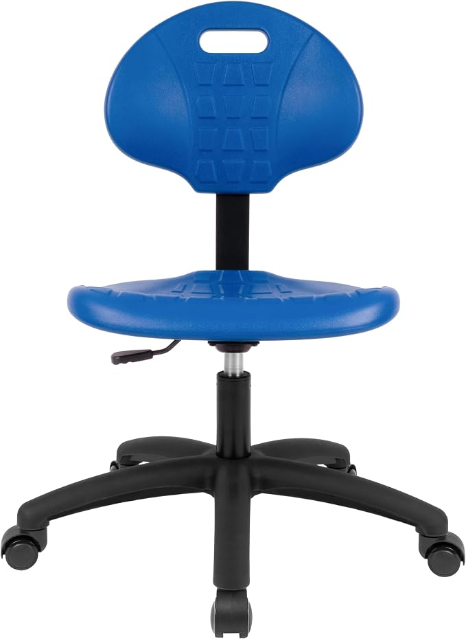 Table Height Chair/Stool-Easy to Clean! Deluxe Ergonomic Polyurethane Chair. 5" of Height Adj (15.5"-20.5") 450 lb Capacity. Automotive, Lab, Garage, Home, Office (Self Braking, Blue)