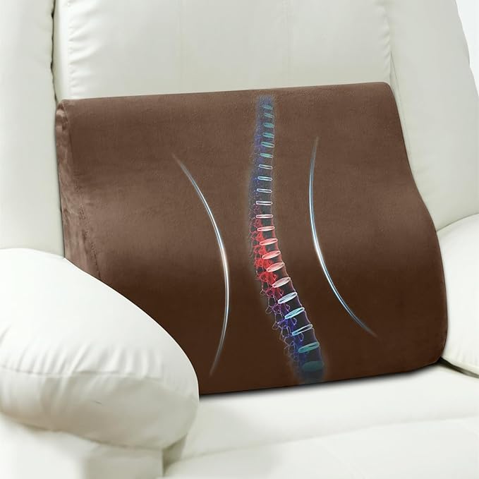 Lumbar Support Pillow for Recliner and Couch, Ergonomic Back Support Pillow | Dual-Layer Memory Foam, Soft Velvet Cover, Lower Back Pain Relief, Back Cushions for Recliner, Sofa & Gaming Chair