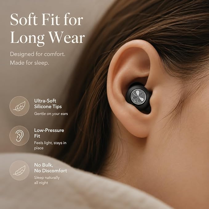 45dB Ear Plugs for Sleeping, Soft Silicone for Side Sleepers, 4 Sizes | Reusable soft silicone with XS/S/M/L sizes for side sleepers, concerts, flights and hotels; carrying case included.