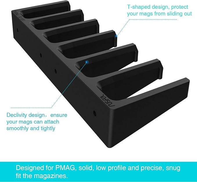 Solid ABS 6-Slot PMAG Wall Mount & Magazine Rack | Standard Capacity Mag Holder, Home Tactical Storage, Heavy Duty Display Stand, Room Organizer