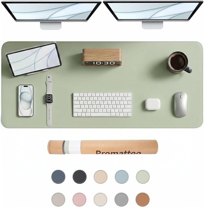 Large Desk Pad Non-Slip Desk Mat Protector for Keyboard Mouse Waterproof Vegan Leather Surface Faux Leather Laptop Mat Smooth Mouse Pad Premium Gift Tube Matcha Green 47" x 17"