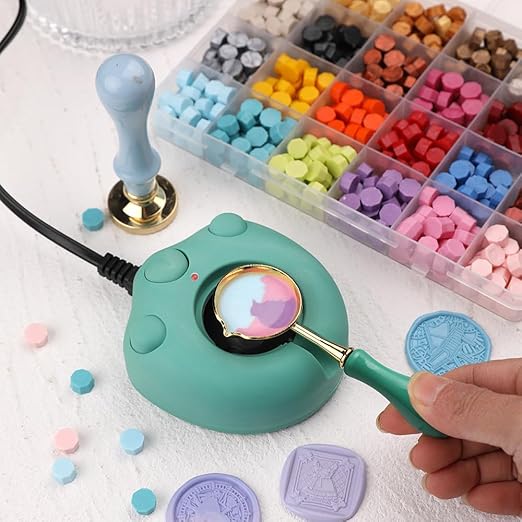 Electric Green Wax Seal Warmer with Spoon and Tweezers - Great Tool for DIY Wax Seals and Stamps