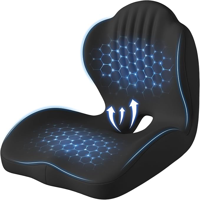 Ergonomic Seat Cushion for Tailbone Sciatica Lower Back Pain Relief, L-Shaped Seashell Memory Foam Coccyx Hollow Cushion, 2-in-1 Lumbar Back Support Pillow for Office Gaming Car Chair Black