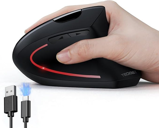 TECKNET Ergonomic Mouse, Rechargeable Vertical Ergo Mouse Wireless 800-4800 Levels 5 Adjustable DPI, Silent 2.4GHz Optical Carpal Tunnel Mouse for Right Hand, USB Wireless Mice for Laptop, PC