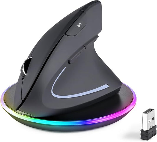 Perixx PERIMICE-813RX Wireless Rechargeable Vertical Mouse - Multi-Device spec - Duo Wired and Wireless Charging Feature -The Included Charger Compatible with iPhone, AirPods, and AirPods Pro