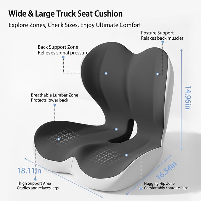 Back and Seat Cushion for Office, Back & Tailbone Pain Relief, Raised Cushion for Lumbar and Butt, Double-Sided Anti-Slip, Improves Sitting Posture, Ergonomic Memory Foam Lumbar Cushion