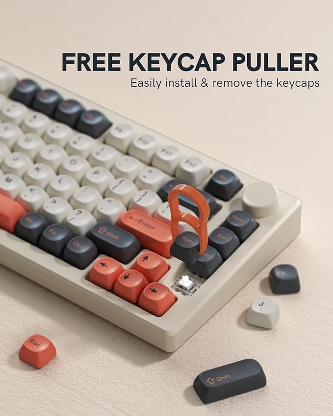 Keymatic 137 Double Shot PBT Keycaps Set MOA Custom Retro keycaps for 61/64/68/84/87/100/104/108 Retro Gaming Mechanical Keyboard Gray Orange(Only Keycap Set)