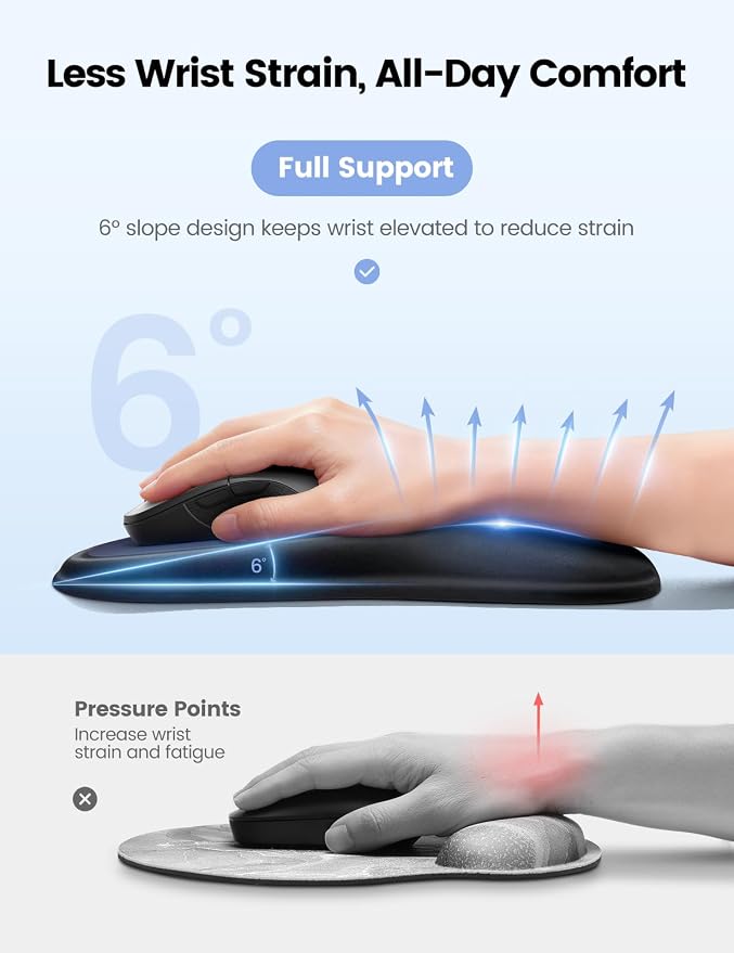 meatanty Mouse Pad with Wrist Rest, Ergonomic Mouse Wrist Support, Desk Mouse Mat Computer Accessories, Soft Memory Foam Palm Hand Pain Relief, Non-Slip Laptop Cushion, Office Home Gaming Black Blue