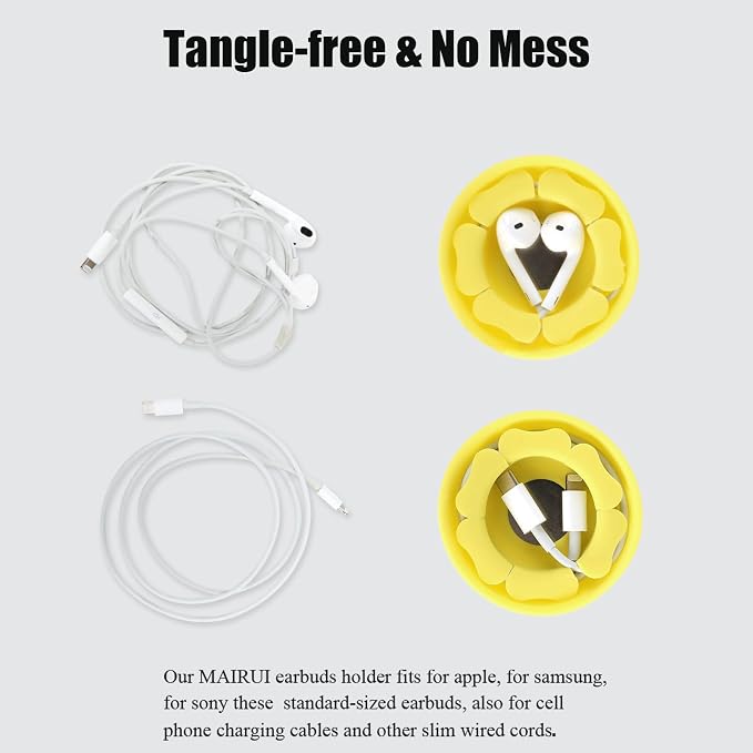 MAIRUI Wired Earbud Case Earphone Headphone Cord Organizer Earbuds Wrap Soft Silicone Magnetic Holder Storage Tangle Free Cable Winder(Lemon Yellow)