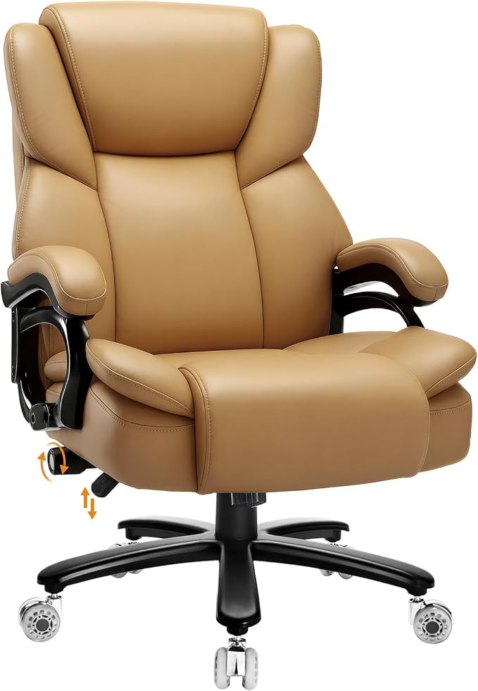 Indulgear 500lbs Big and Tall Office Chair for Heavy People,Heavy Duty Comfy Office Chair,High Back Executive Computer Chair with Lumbar Support, Rubber Wheel