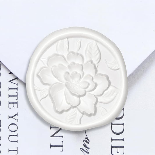 UNIQOOO Wax Seal Stickers - 3D Vintage Floral Wedding Invitation Envelope Botanical Seal Stickers, 50 Pcs Self- Adhesive White Flower Stickers, Perfect for Invitation, Gift Wrapping, Party