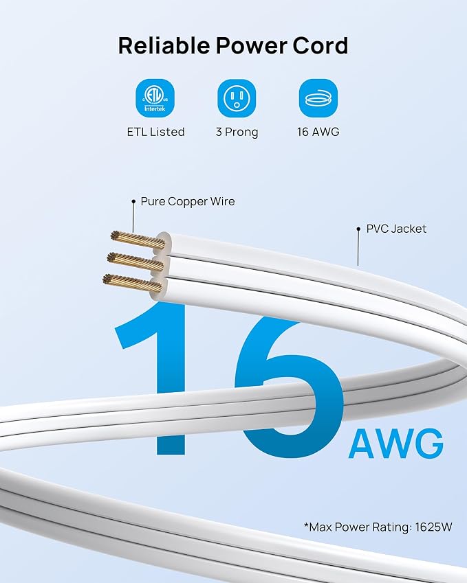 TROND 360° Rotating Flat Plug Short Extension Cord 3FT - Low Profile Power Strip Mountable, 4 AC 4 USB, 900J, 13A/1625W, Compact for Tight Spaces Hard Reach Outlet in Bedroom Home Office Dorm, White
