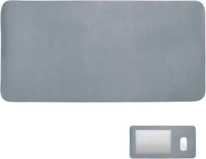 24" x 12" PU Leather Keyboard Mouse Pad Non-Slip Desk Protector Mat for Vanity Makeup Laptop, Dusty Blue