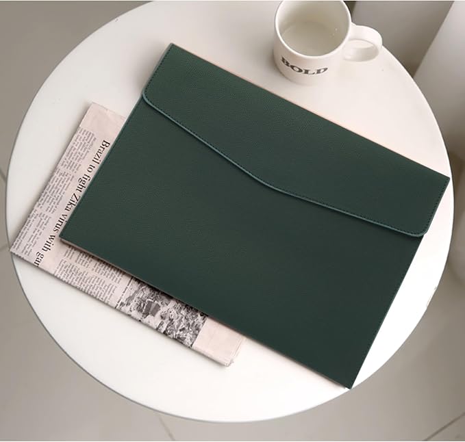 FYY File Folder, PU Leather A4 Document Holder File Organizer Filing Envelope Portfolio Case Tablet Sleeve with Magnetic Snap Closure for Home School Office Stationery Green