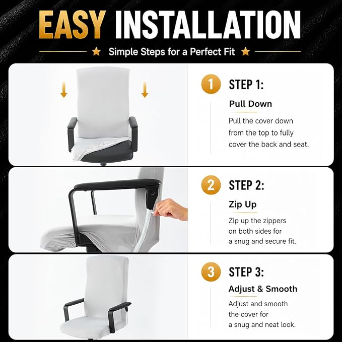 Stretch Computer Office Chair Cover with Durable Zipper - Universal Washable Removable Spandex Rotating Boss Chair Slipcovers - Anti-dust Soft Desk Chair Seat Protector for Dogs, Cats, Pets (Orange)