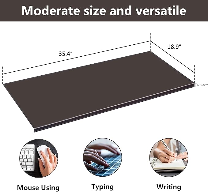 AKOZLIN 35.4"x 18.9" Soft PU Leather Surface Office Desk Mouse Mat Anti-Push Pad with Full Grip Fixation Lip Table Blotter Edge-Locked Protector