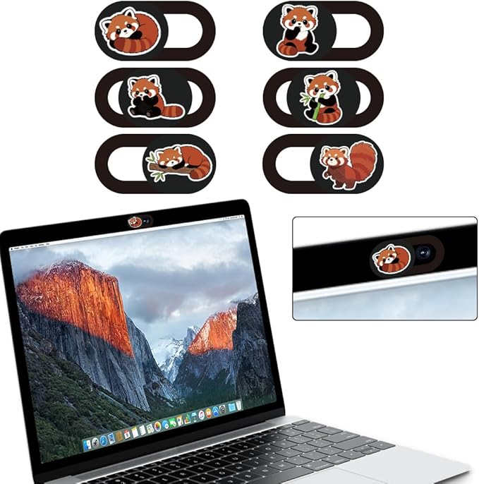 6Pcs 6 Styles Red Panda Camera Cover Slide Cute Privacy Guard Accessories, Phone Front Camera Blocker 0.04 Inch Ultra Thin for Laptop Desktop Computer Tablet Notebook Mini PC Office Use