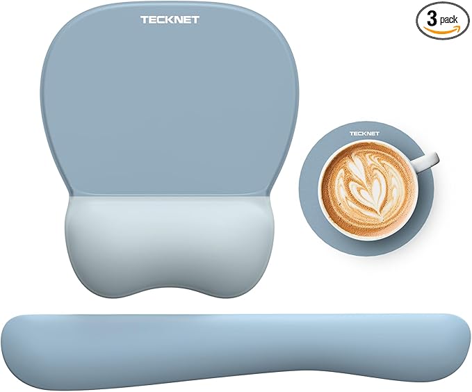TECKNET Gel Mouse Pad with Wrist Rest, 3 in 1 Keyboard Wrist Rest for Pain Relief, Non-Slip PU Base & Easy Typing, Ergonomic Mousepad Set for Office & Home