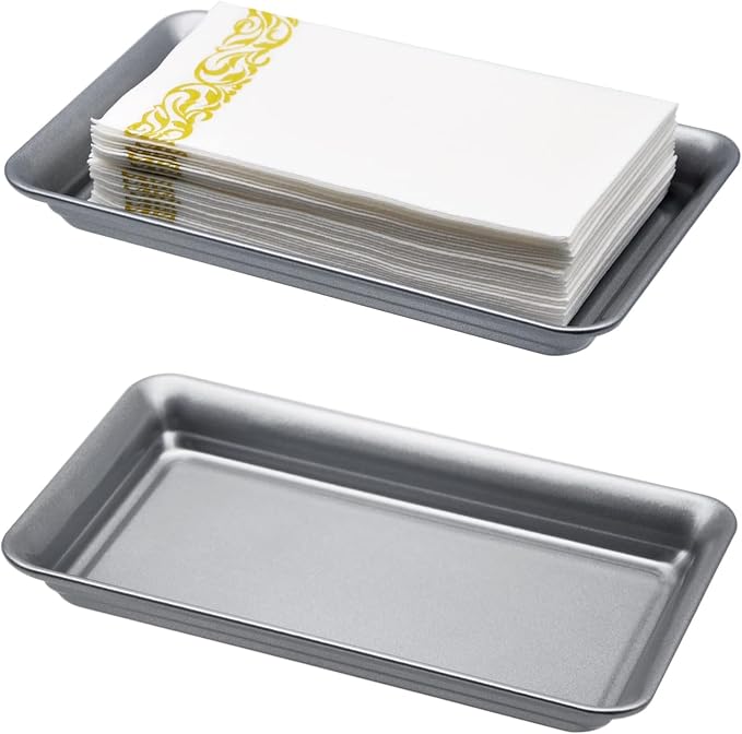 SheeChung Metal Vanity Tray, Bathroom Counter Storage Tray, Grey 2 Pack | Sturdy Decorative Tray Holder, Farmhouse Vintage Decor Accessories for Perfume, Cosmetics, Jewelry, Makeup, Guest Hand Towel