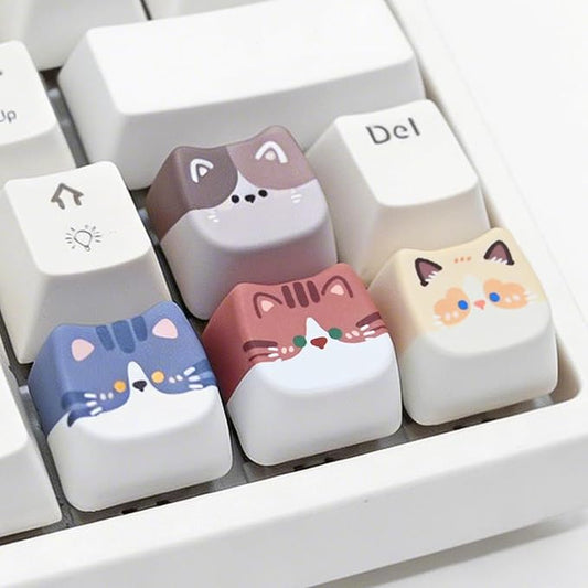 Artisan Keycaps, 4 Keys Cute Cat Custom Cover Caps for MX Mechanical Keyboard, Resin Handmade 1U Replacement for Esc Del Arrow Key - Cat Set