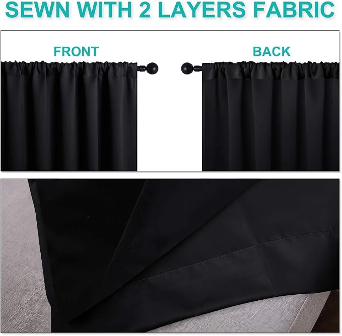 NICETOWN Complete 100% Blackout Curtains, Thermal Insulated & Energy Efficiency Window Draperies with Black Liner, Noise Reducing Drapes, Kids (Black, 42 inches W by 63 inches L, Double Panels,Adult)