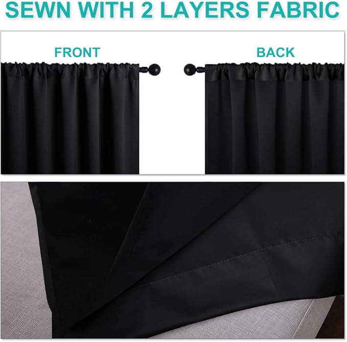 NICETOWN Cold Reducing Thermal Curtains, Full Blackout Curtains 84 Inches Long for Dining Room, Soundproof Window Treatment Drapes for Hall Room, Black, 62 inches Wide Per Panel, Set of 2