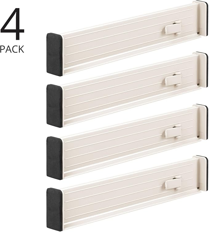 mDesign Set of 4 Drawer Dividers – Expandable Drawer Organiser Set with Protective Foam Ends – Useful Kitchen Accessories – Cream