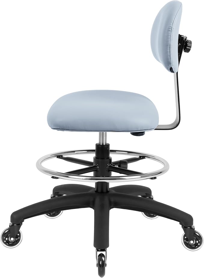 FSS Series Square seat (20"-28") seat Height Chair. Vinyl-for Office, Garage, Desk, Shop, Computer, Doctor, Medical, Easy to Clean! 18" Footring (Gray, Mid Stool, Rubber Roller Casters)