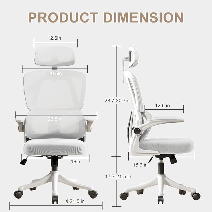 Ergonomic Office Chair Computer Desk Chairs with Flip-up Armrests and Lumbar Support, High Back Mesh Gaming Chairs Rolling Work Swivel Task Chairs with Adjustable Headrest