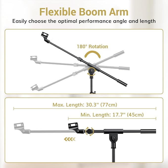 TONOR Microphone Stand with Tablet Holder, Tripod Boom Arm for Floor, Adjustable Height and Angle, Heavy Duty Stand with Carrying Bag, Smartphone and Pad Clamp, Excellent Compatibility, T35