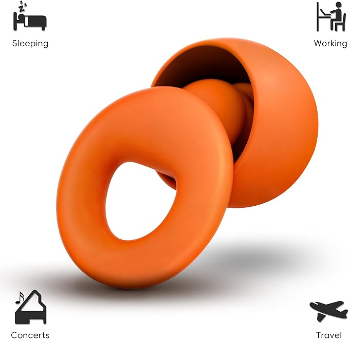 Noise Canceling Earplugs for Sleep and Concentration– New Flexible Earplugs for Better Attenuation–2 Pair Reusable –Deal for Side Sleepers &Noise Sensitive Person – 27dB Noise Cancellation–Orange