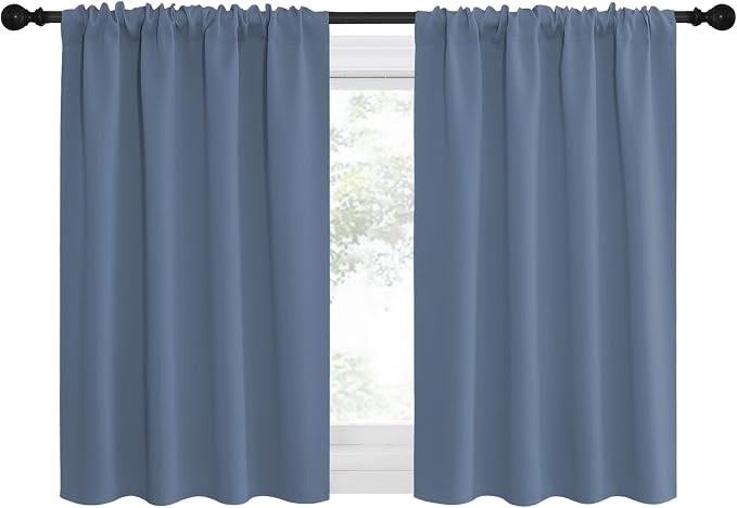 NICETOWN RV Blackout Curtains for Camper Windows, Short Blackout Curtains & Drapes, Thermal Insulated Blackout Curtain Panels for Kids Room, Play Room (Stone Blue, 42" Wide by 36" Long, 2 PCs)