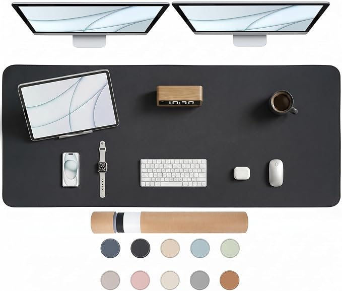 Large Desk Pad Non-Slip Desk Mat Protector for Keyboard Mouse Waterproof Vegan Leather Surface Faux Leather Laptop Mat Smooth Mouse Pad Premium Gift Tube Obsidian Black 55" x 23"