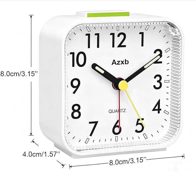 Analog Alarm Clock for Heavy Sleepers Travel Snooze Luminous Adults | Silent No Ticking Battery Operated Alarm Clock with Night Light, Loud Alarm, Quiet Small Desk Clock for Bedrooms Easy Read