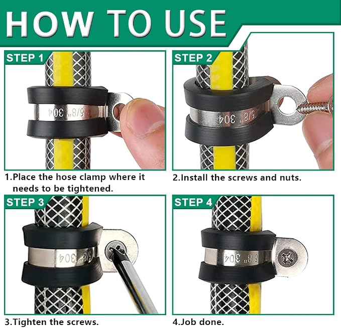 OURU 110PCS Cable Clamps Assortment Kit,Rubber Coated, 1/4"-1-3/4" 10 Sizes | 304 Stainless Steel, Anti-Vibration, Rust Resistant, Secure Hold, Automotive Wire, Pipe & Tube Mounting, Cable Management