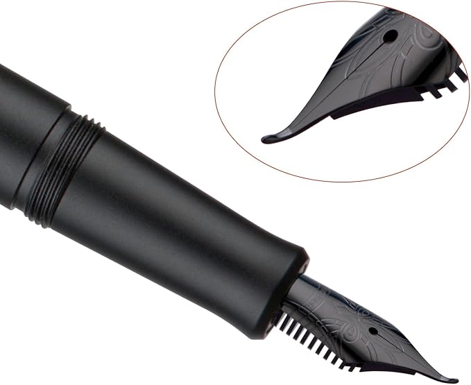 HONG DIAN M2 Mini Fountain Pen with Bent Nib, Sleek Shape Aluminium Short Pocket Travel Pen (Matte Black)