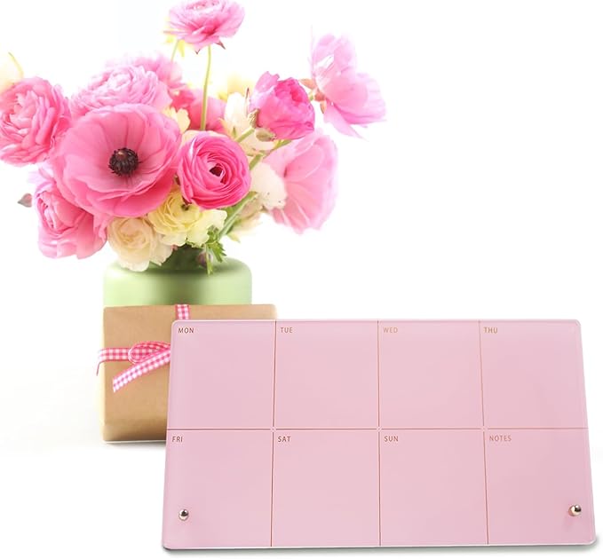 Desktop Acrylic Weekly Planner Whiteboard with Stand,12"X6"-Small,Dry Erase Weekly Planner for Desk,Acrylic Desk Calendar Dry Erase,Pink Dry Erase Board for Office Home School-ZMZL-P-1530