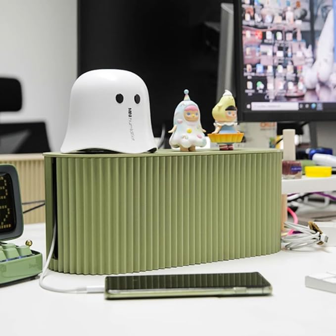 Cable Management Box,Desk Cord Organizer Box with Groove Cover,Plastic Cord Hider Box,Large Cable Box Organizer for Storaging Power Socket/TV/Computer/Router/Games Console Cable (Green)